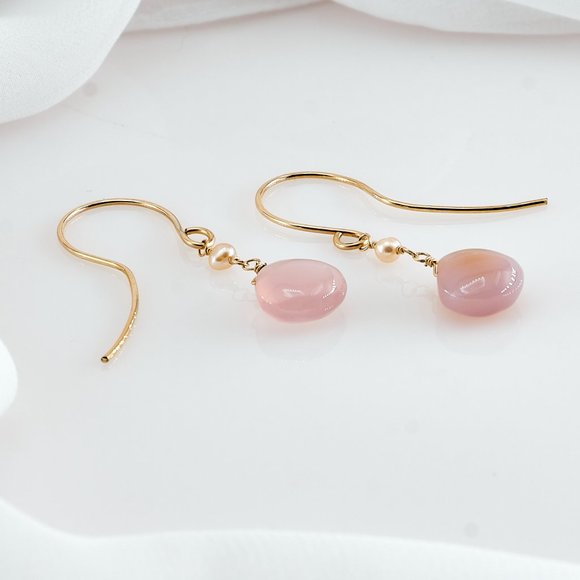 Pink Chalcedony & Pearl Earrings, 14K Gold Filled Gemstone Earrings - Picture 9 of 13